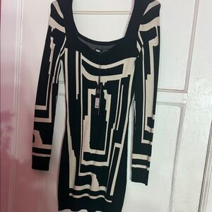 Fashion Nova Monochrome Geometric Long Sleeve Dress